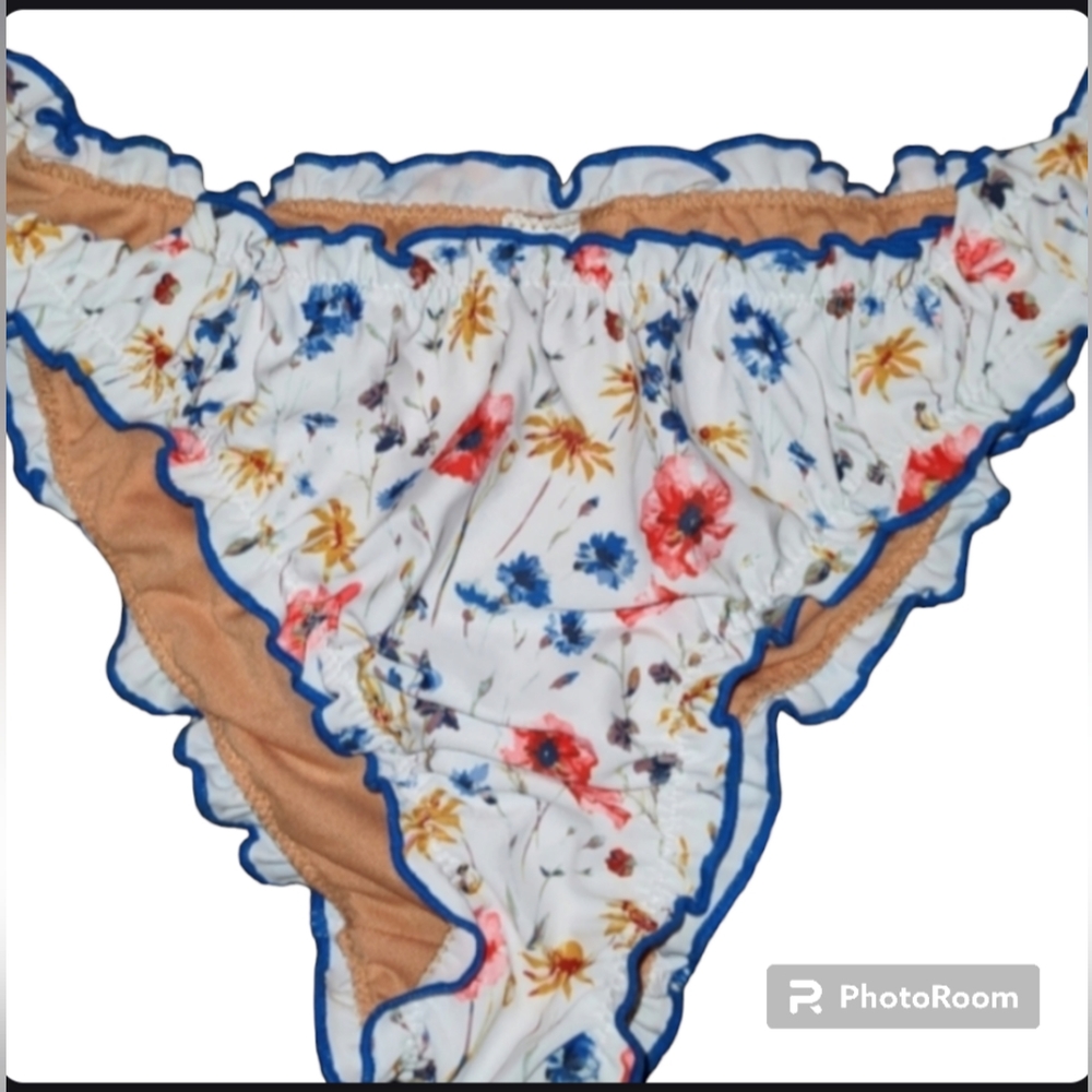 Molybel Self-Tie Floral Bikini Bottom with Ruching (Small)